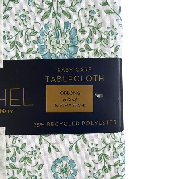 Rachel Roy Spring Floral Cloth Tablecloth 60x84 Green Blue White Easy Care NEW - Picture 7 of 10